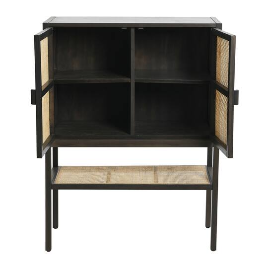 Hello Honey® 47" Boho Woven Rattan and Wood Cabinet with Doors, Shelf